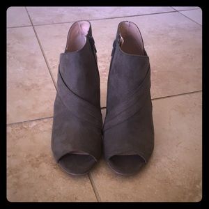 Olive green suede Peep toe heels